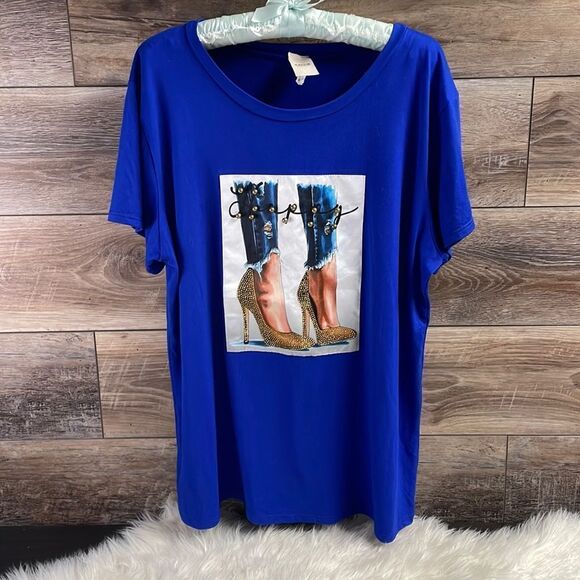 Callie Tshirt Appliqué and Embellishments, Ladies Size 3X, Royal Blue - Picture 2 of 6
